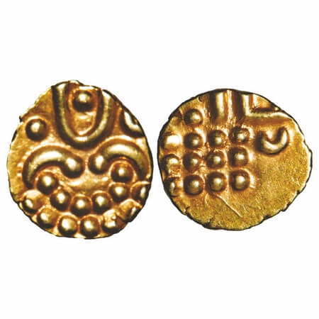Travancore, Gold Kali Fanam, 0.38g, 08.71X08.13mm, Obv: stylized lion/boar standing right 