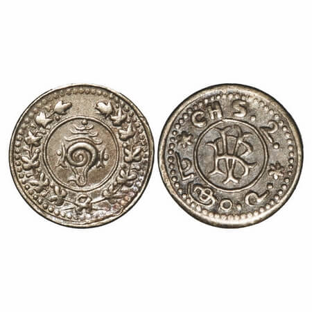 Travancore, Silver, 2 Chuckram, 0.74g, Rama Varma VI (ME 1062-1101/ 1885-1924 AD), Obv: Co