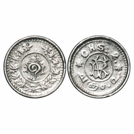 Travancore, Silver, 2 Chuckram, 0.78g, Rama Varma VI (ME 1062-1101/ 1885-1924 AD), Obv: Co