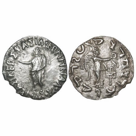 Indo-Scythians, Maues, Silver Tetradrachm, 9.03g, 28.11X28.34mm, Obv: Zeus standing left, 
