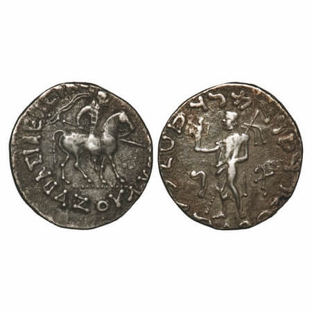 Indo-Scythians, Azes I (c. 57-35 BC), Silver Tetradrachm, 9.73, 24.67X24.21mm, Obv: King m