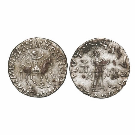 Indo-Scythians, Azes I (c. 57-35 BC), Silver Tetradrachm, 9.68g, 23.84X23.75mm, Obv: King 