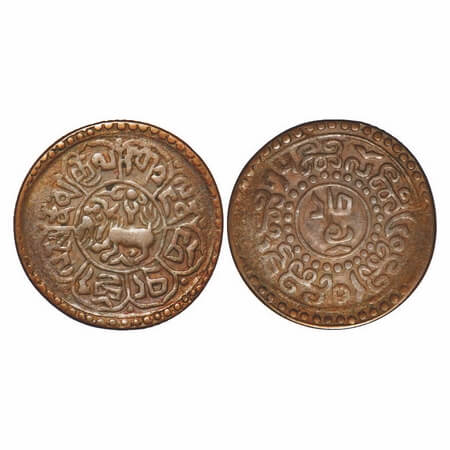 Tibet, Copper Sho, 4.34g, Sho Srang Coinage, BE 15-60 (1925). KM Y 21a, About Very Fine, S