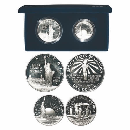 United States, Cu-Ni, 1 & 1/2 Dollar set of 2 coins, Statue of Liberty Centennial. 1986 D.