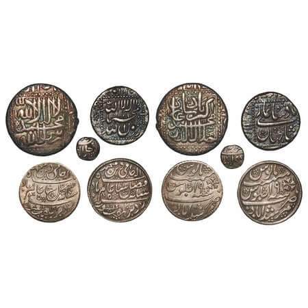 Coin Tokens, Silver (5 Coins), Rupee & 1/8 Rupee of Akbar (2), Rupee of Shah Jahan, 1/2 Ru