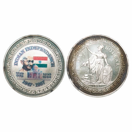Mahatma Gandhi Token, Silver, 28.52g, Obv: Printed bust of Gandhiji with legend Indian ind