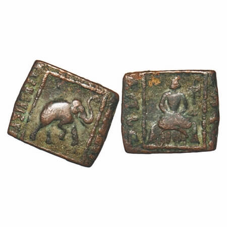 Indo-Scythians, Maues (90-57 BC), Square Hemi-Obol, Copper, 8.60g, 26.50X25.99mm, Obv: Ele