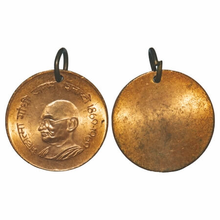 Mahatma Gandhi Token/Pendant, Copper, 7.52g, Obv: bust of Mahatma Gandhi janam shatabdi 18