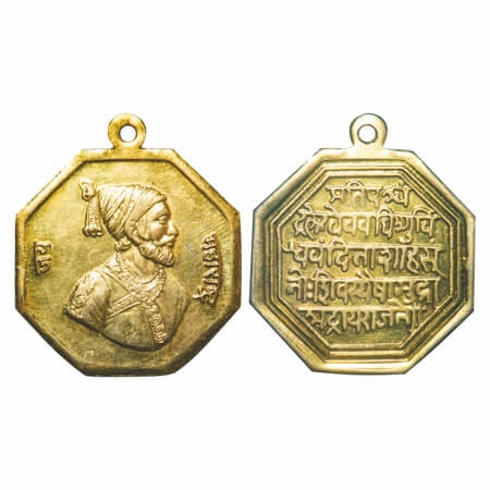Chhatrapati Shivaji Maharaj, Bronze (overcoated) Token/Pendant, 11.32g, Obv: Portrait of S