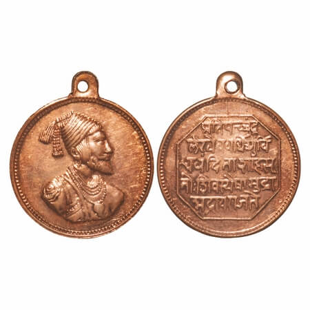 Chhatrapati Shivaji Maharaj, Copper (overcoated) Token/Pendant, 13.00g, Obv: Portrait of S