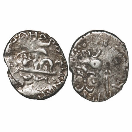 Satavahanas, Silver drachm of Gotamiputa Siri Satakani, counterstruck on a drachm of Kshah
