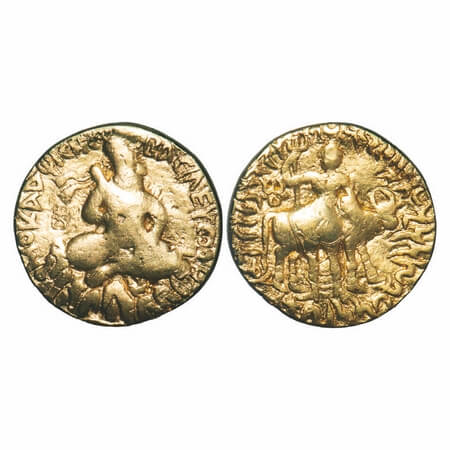 Kushanas, Wima Kadphises, Gold Double Dinar, 15.13g, 24.39X24.82mm, Obv: Bust of the king 