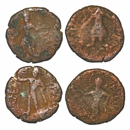 Kushanas, Kanishka I (c. 127-158 AD), Copper 1/4 Drachma, 3.64g,16.52X17.49mm, 4.24g, 16.5