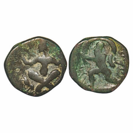 Kushanas, Huvishka (c. 158-195 AD), Copper Tetradrachm, 9.74g, 23.42X24.47mm, Obv: King se