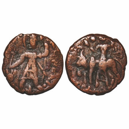 Kushans, Vasudeva I (c. 180-220 AD), Copper Unit, 9.35g, 23.66X23.33mm, Obv: King standing