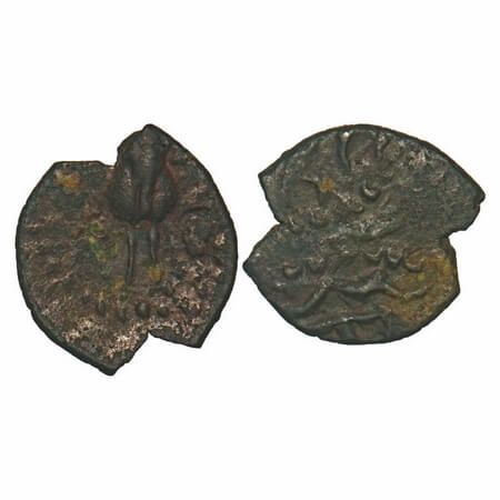 Western Kshatrapas, Rudradaman (ca. 130 SE), Square Copper, 1.62g, 15.49X15.05mm, Obv: Hum