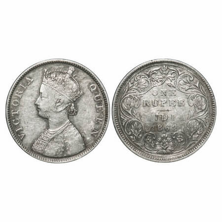 Victoria Queen, Silver, Rupee, 1862, Bombay Mint, B/II/0/3, Inclined 1, 3 dots arranged ar