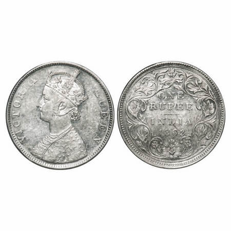 Victoria Queen, Silver, Rupee, 1862, Bombay Mint, B/II/0/3, Inclined 1. F. Prid 77. GK 300