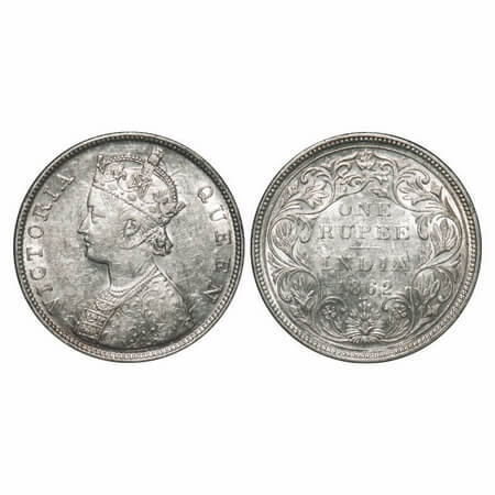Victoria Queen, Silver, Rupee, 1862, Bombay Mint, B/II/0/3, Ghost on Rev, Inclined 1, 3 do