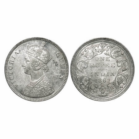 Victoria Queen, Silver, Rupee, 1862, Bombay Mint, A/II/0/4, w/o initial 'J', Inclined 1. F