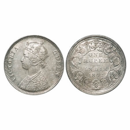 Victoria Queen, Silver, Rupee, 1862, Bombay Mint, A/II/0/4, w/o initial 'J', Inclined 1. F