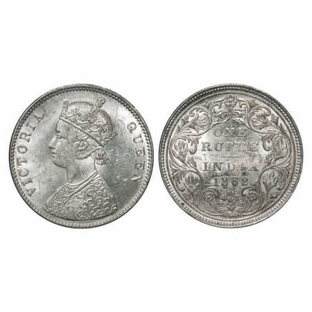 Victoria Queen, Silver, Rupee, 1862, Bombay Mint, A/II/0/4, w/o initial 'J', Inclined 1, D