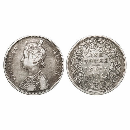 Victoria Queen, Silver, rupee, 1862, Bombay Mint, A/II/0/4, w/o initial 'J', Inclined 1, E