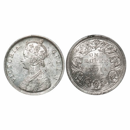 Victoria Queen, Silver, Rupee, 1862, Bombay Mint, B/II/0/4, Inclined 1. F. Prid 81. GK 310