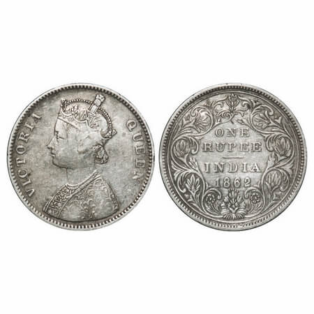 Victoria Queen, Silver, Rupee, 1862, Bombay Mint, A/II/0/5, Broken 'D' in India, w/o initi