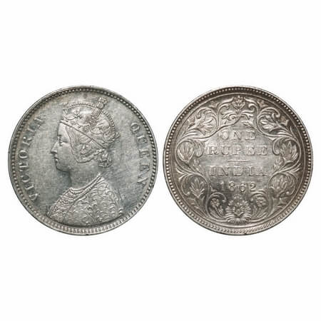 Victoria Queen, Silver, Rupee, 1862, Bombay Mint, A/II/0/6, With half bottom stroke of num