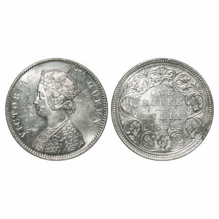 Victoria Queen, Silver, Rupee, 1862, Bombay Mint, A/II/0/6, w/o initial 'J', Inclined 1, W
