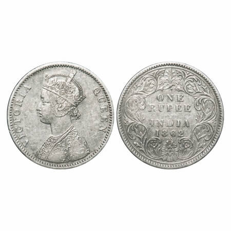 Victoria Queen, Silver, Rupee, 1862, Bombay Mint, A/I/1/2, With initial 'J', Flat 1. F. Pr