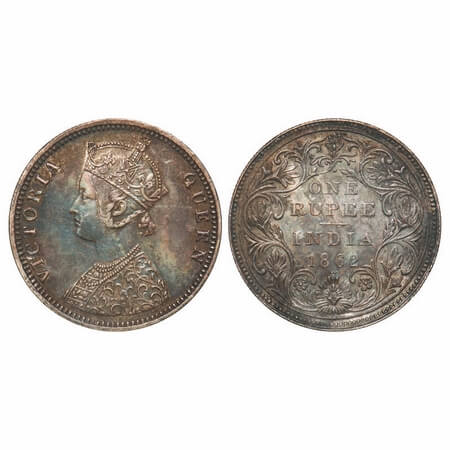 Victoria Queen, Silver, Rupee, 1862, Bombay Mint, C/II/1/2, Inclined 1. F. Prid 105. GK 36