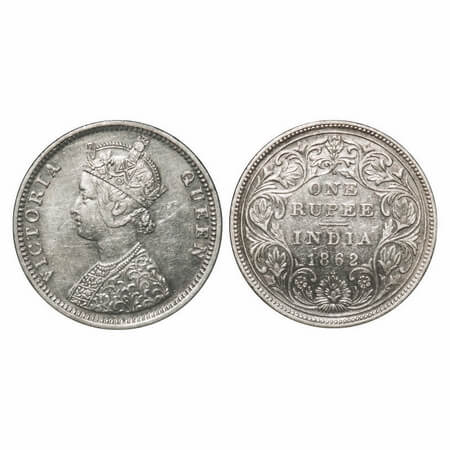 Victoria Queen, Silver, Rupee, 1862, Bombay Mint, C/II/1/2, Inclined 1, Earlier dies re us