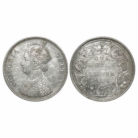 Victoria Queen, Silver, Rupee, 1876, Bombay Mint, A2/II, Dot, Inclined 1. F. Prid 147. GK 