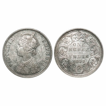 Victoria Empress, Silver, Rupee, 1877, Bombay Mint, A3/II(i), Dot, Multiple die cracks on 