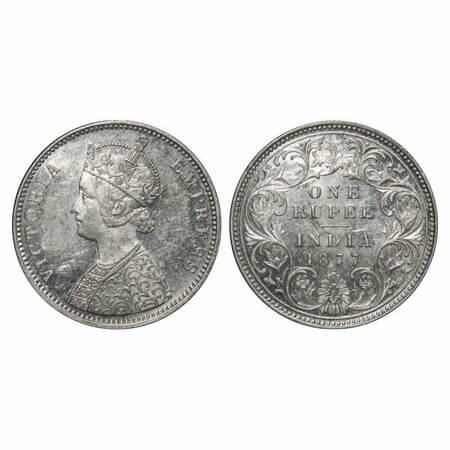 Victoria Empress, Silver, Rupee, 1877, Bombay Mint, A2/I, Dot, Flat 1. F. Prid Unlisted. G