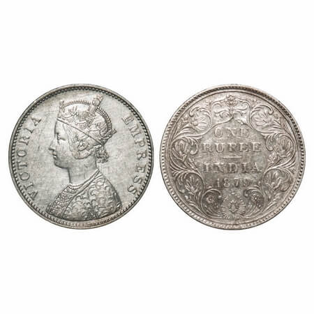 Victoria Empress, Silver, Rupee, 1879, Bombay Mint, A3/II(i), Dot, Inclined 1. F. Prid Unl