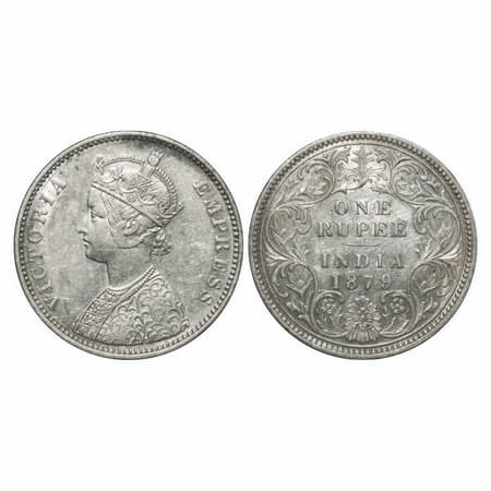 Victoria Empress, Silver, Rupee, 1879, Bombay Mint, A3/I, Dot, Flat 1. F. Prid 154. GK 460