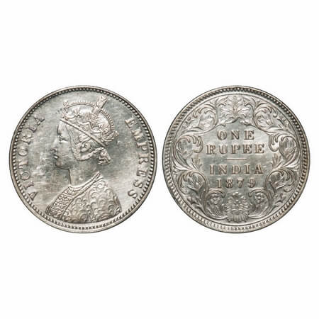 Victoria Empress, Silver, Rupee, 1879, Bombay Mint, A3/I, Dot, Flat 1. F. Prid 154. GK 460