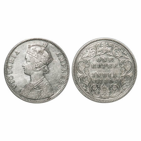 Victoria Empress, Silver, Rupee, 1880, Bombay Mint, A3/I, Dot, Flat 1. F. Prid 156. GK 466
