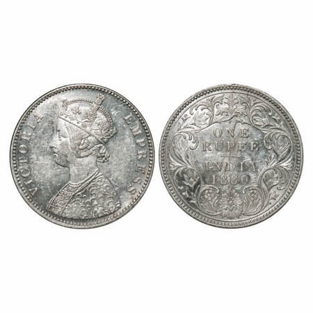 Victoria Empress, Silver, Rupee, 1880, Bombay Mint, A3/I, Dot, Flat 1. F. Prid 156. GK 466