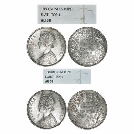 Victoria Empress, Silver, Rupee, (2 slabs), 1880, Bombay Mint, 1) A3/I, Dot, Flat 1, 2) A3
