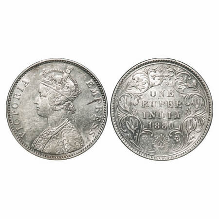 Victoria Empress, Silver, Rupee, 1880, Bombay Mint, A3/II(iv), Dot, Inclined 1, Planchet f