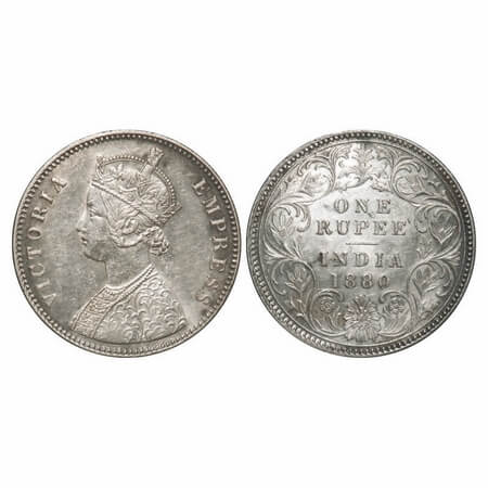 Victoria Empress, Silver, Rupee, 1880, Calcutta Mint, A1/I, 'C' incused, Flat 1. F. Prid 1