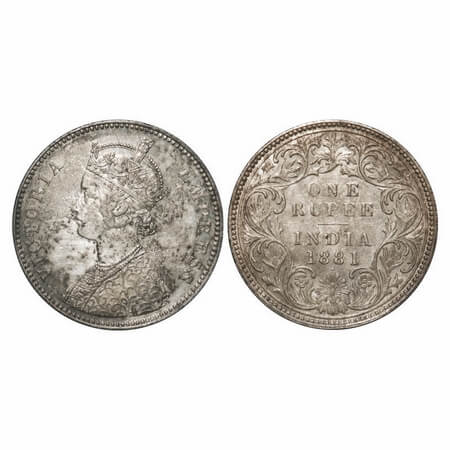Victoria Empress, Silver, Rupee, 1881, Bombay Mint, A3/I, Dot, Flat 1. F. Prid 158. GK 470