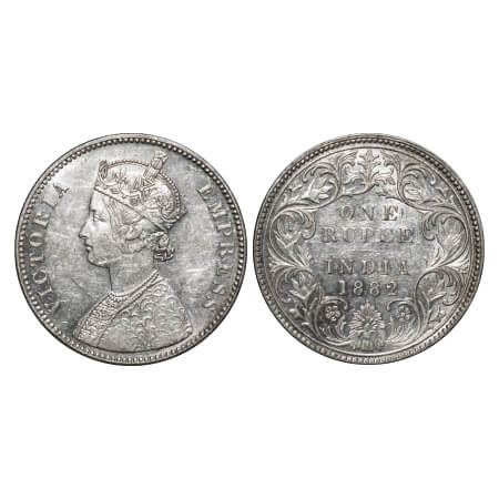 Victoria Empress, Silver, Rupee, 1882, Bombay Mint, A3/I, Dot, Flat 1. F. Prid 160. GK 474