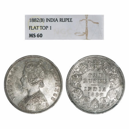Victoria Empress, Silver, Rupee, 1882, Bombay Mint, A3/I, Dot, Flat 1. F. Prid 160. GK 474
