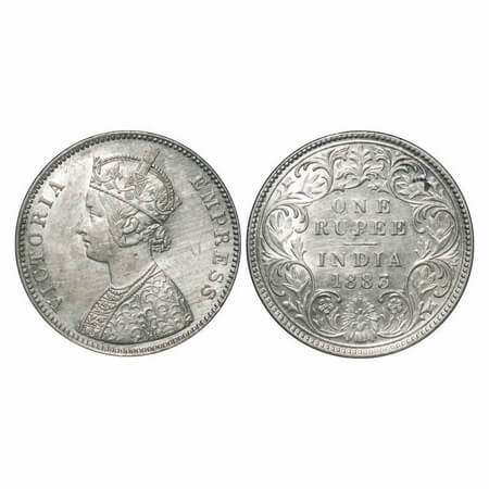 Victoria Empress, Silver, Rupee, 1883, Bombay Mint, A3/I, Dot, Flat 1. F. Prid 162. GK 477