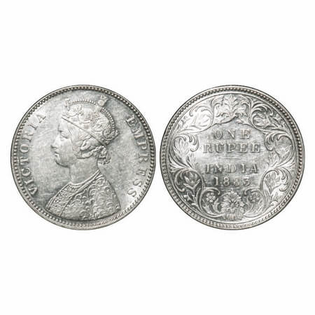 Victoria Empress, Silver, Rupee, 1883, Bombay Mint, A3/I, 'B' raised and Dot, Flat 1. F. P